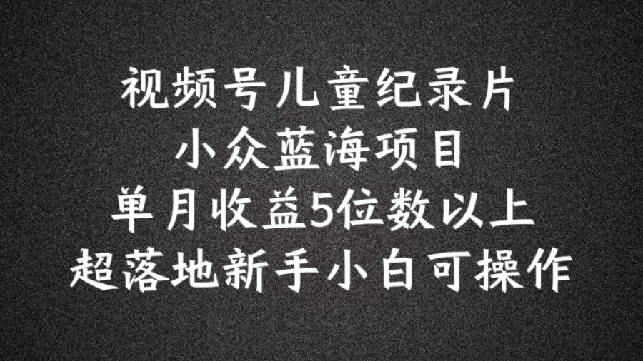 2024蓝海项目视频号儿童纪录片科普，单月收益5位数以上，新手小白可操作【揭秘】-悟空云赚AI