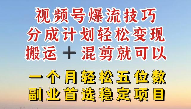 视频号爆流技巧，分成计划轻松变现，搬运 +混剪就可以，一个月轻松五位数稳定项目【揭秘】-悟空云赚AI