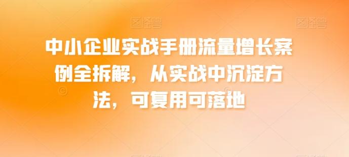 中小企业实战手册流量增长案例全拆解，从实战中沉淀方法，可复用可落地-悟空云赚AI
