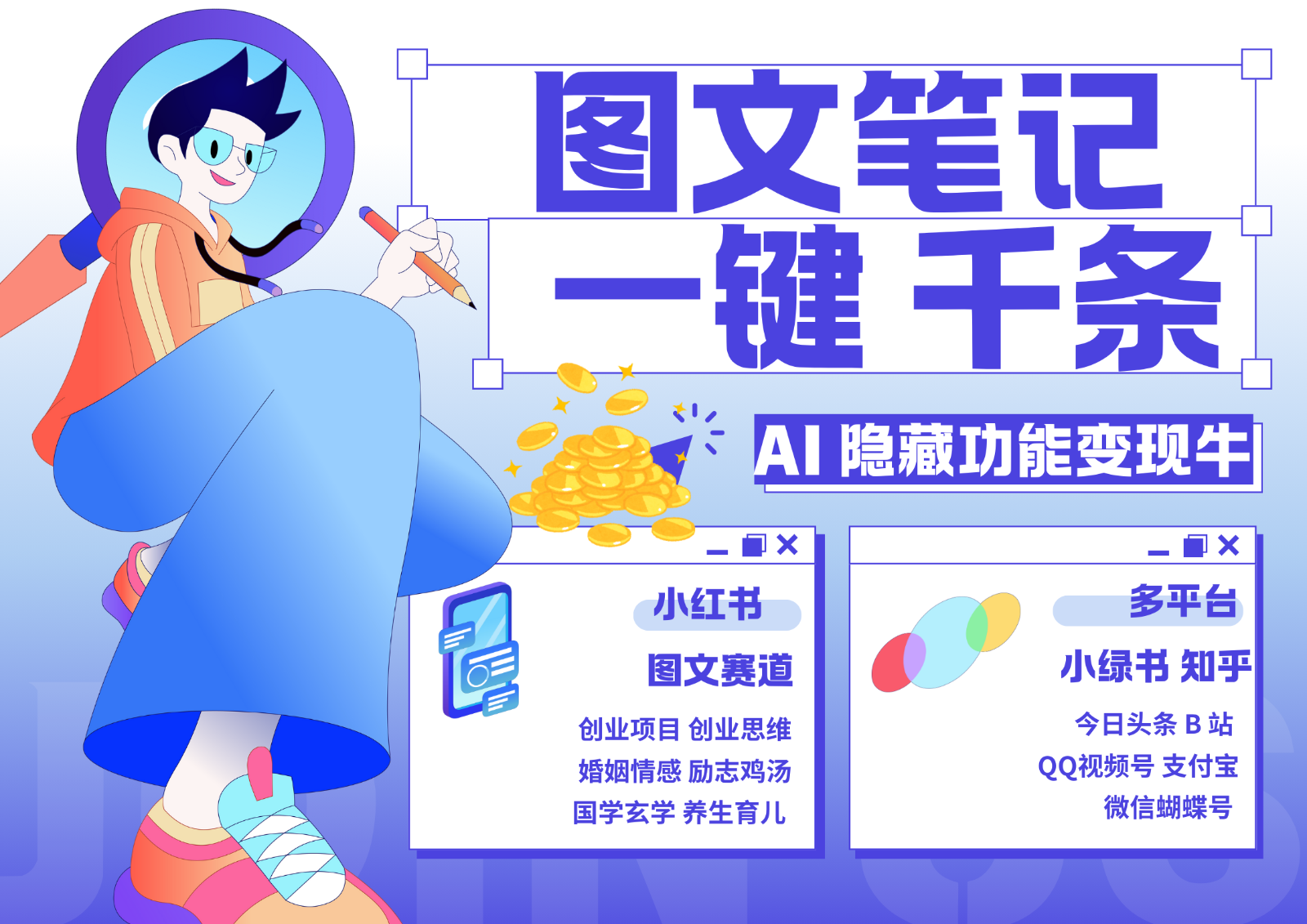 1键生成数千条图文 创业国学 秒生笔记 小红书小绿书图文 轻松引流 变现30000+-悟空云赚AI